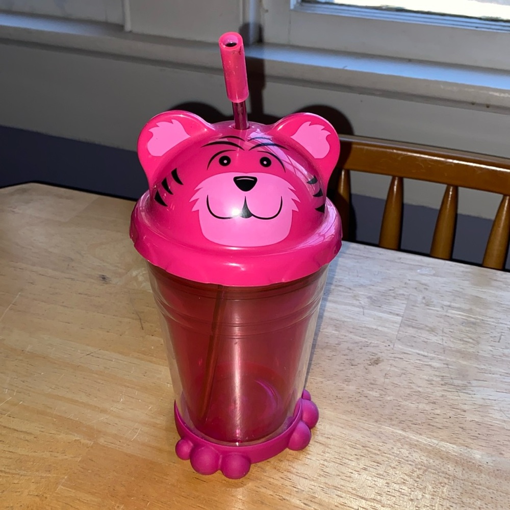 2011 Cool gear Plastic pink Tumbler Figural pink tiger w/  new Straw